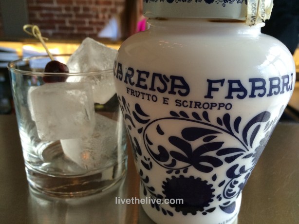 My Amarena Fabbri cherry awaiting my Manhattan at birch in Providence, RI