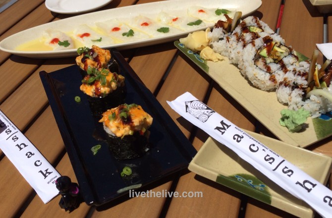 Sushi at Mac's, including the Hand Grenades in the black dish