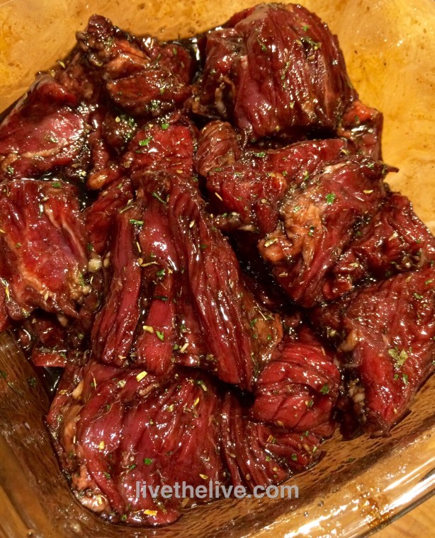 Marinated beef, ready to cook.