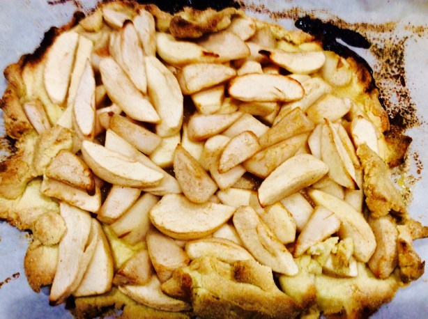 I used apples, and couldn't even fold the dough over the sides because it kept crumbling. Despite the fact that it wasn't too pretty, it tasted great!